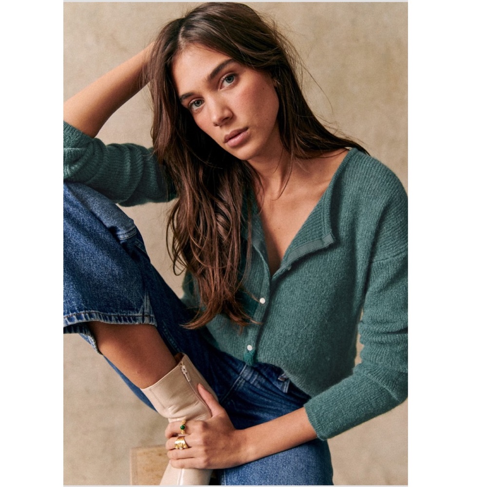 Sezane Green Cardigan Sweater